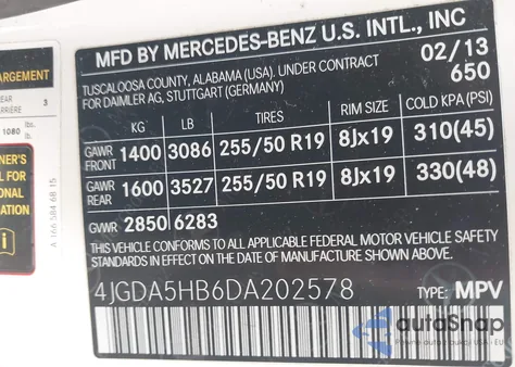 2013 Mercedes-Benz Ml 350 4Matic z USA, uszkodzony, nr VIN 4JGDA5HB6DA202578